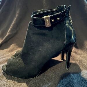 Jennifer Lopez Black Suede Open Toe Booties